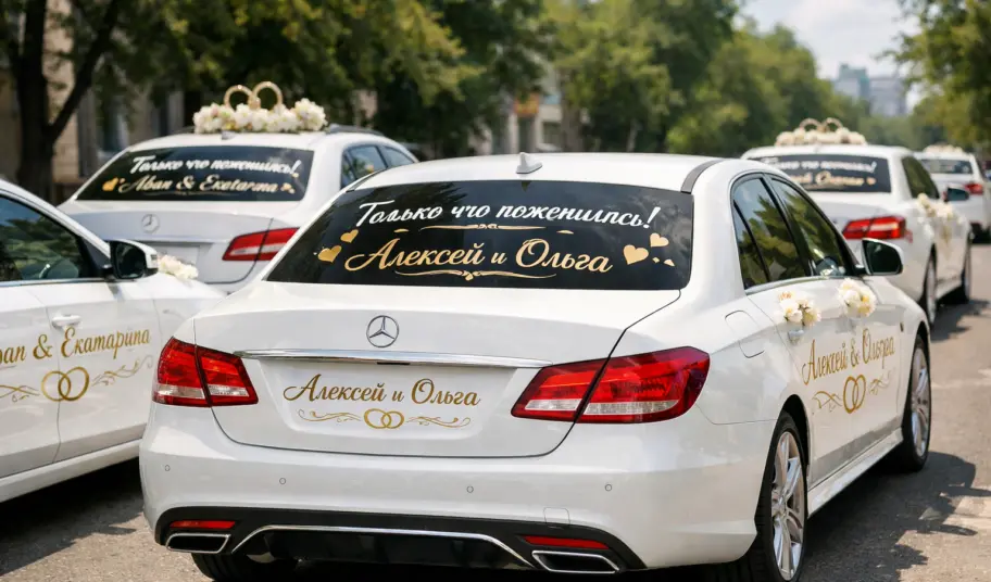 Свадебные наклейки на авто: какие наклейки выбрать для оформления кортежа