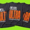 Три антрацитовые футболки ULTRA расположены каскадом, подчёркивая плотность и объём материала