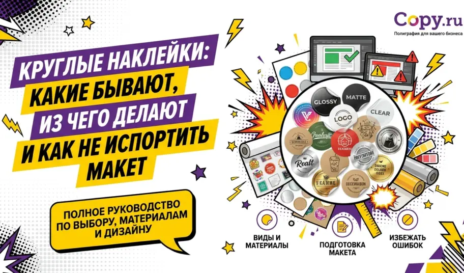 Круглые наклейки: какие бывают, из чего делают и как не испортить макет