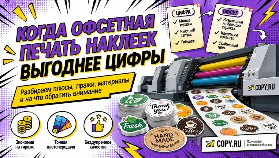 Когда офсетная печать наклеек выгоднее цифры