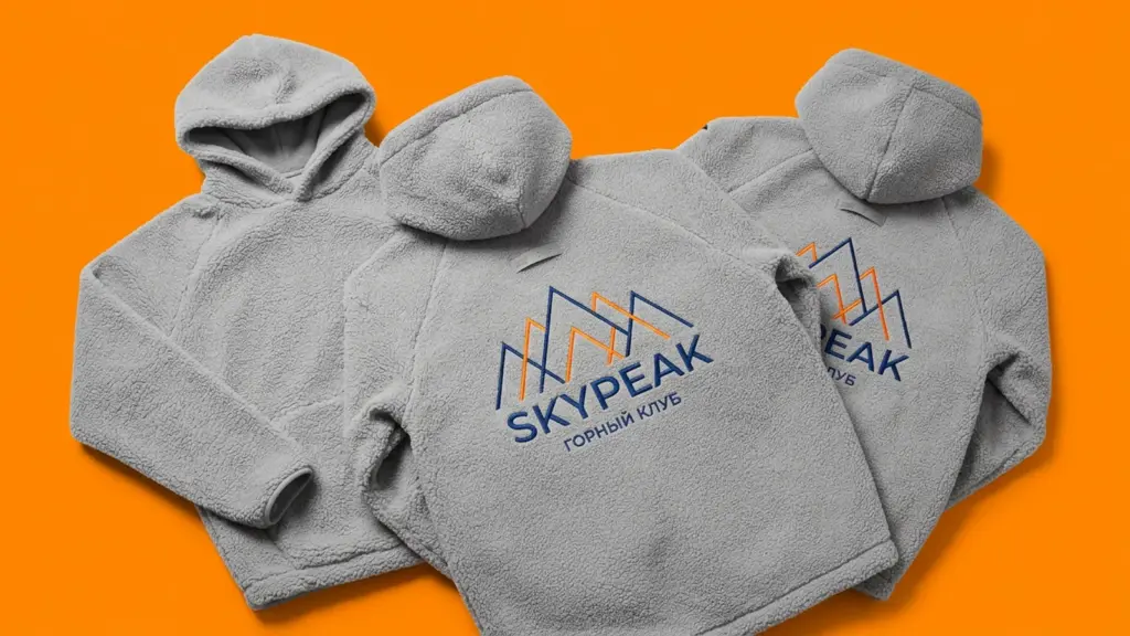 Три куртки-шерпа SkyPeak на оранжевом фоне — объёмные капюшоны и фактура флиса