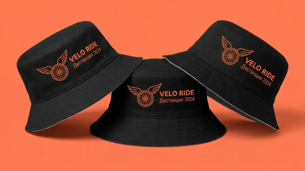 Три чёрные панамы Velo Ride в динамичной раскладке с логотипом на боку