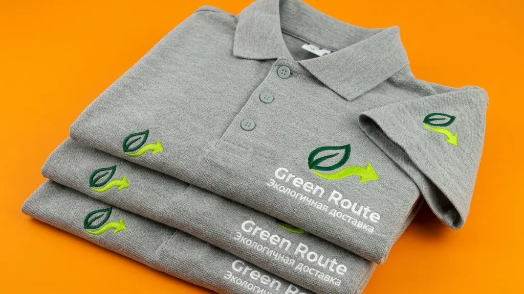 Три поло Green Route, сложенных внахлест — видны воротники и вышивка на груди