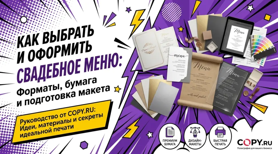 Как выбрать и оформить свадебное меню: форматы, бумага и подготовка макета - картинка